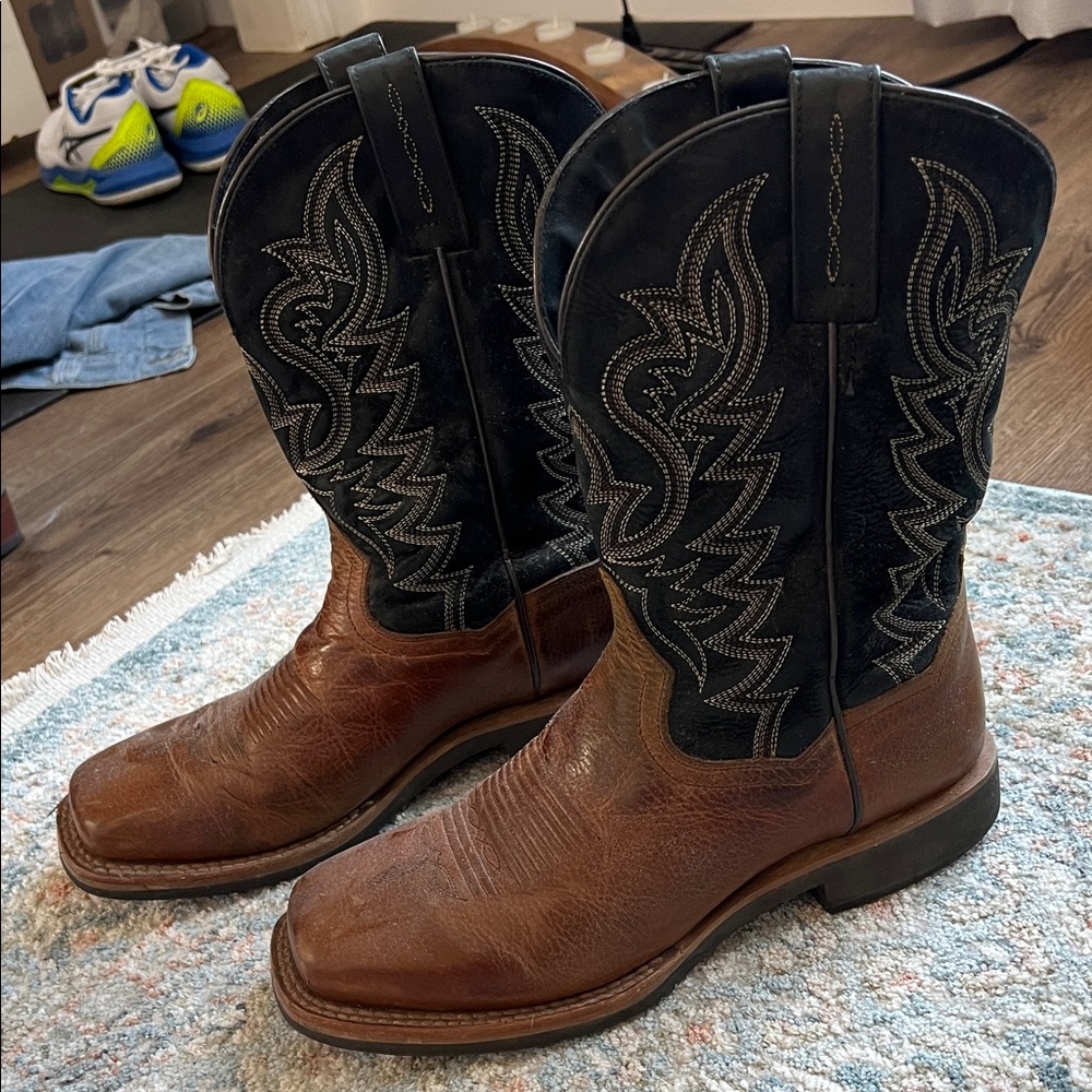DAN POST Men’s Boldon Two-Tone Leather Western Boots - Brown & Black. Size 9.0D